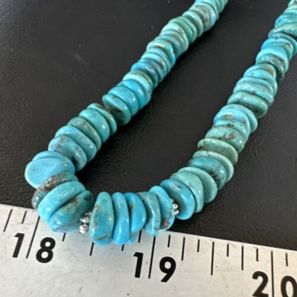 Men's Navajo Blue Turquoise Heishi Necklace | Sterling Silver | 24" | Authentic Native American Handmade | 15767