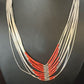 Navajo Red Coral Liquid Silver Heishi Necklace | 10 Strand | Sterling Silver Tubes | 18" | 15139