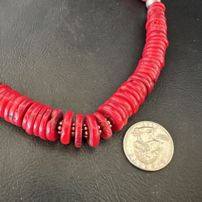 Authentic Native American Red Coral Graduated Navajo Pearls Necklace | Sterling Silver | 18" | 17537