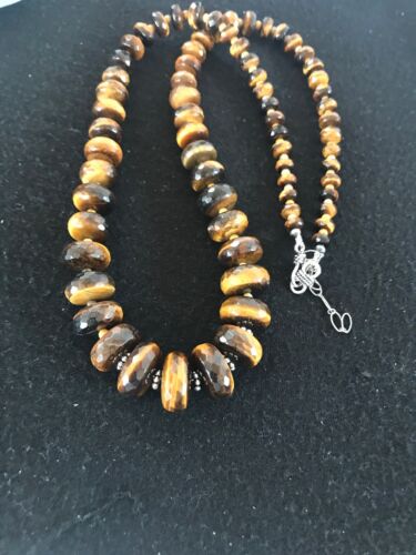 Navajo Tigers Eye & Picture Jasper Graduated Necklace | Sterling Silver | Authentic Native American | 26" | 01121