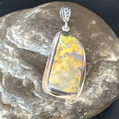 Navajo Bumblebee Jasper Pendant Necklace | Sterling Silver | Authentic Native American Handmade | 15965