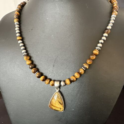 Southwestern Coffee Brown Tiger's Eye Pendant Necklace | Sterling Silver | 15865