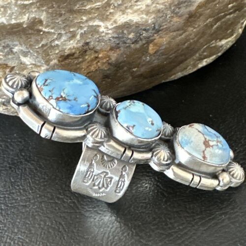 Navajo Blue Golden Hills Turquoise Multi-Stone Ring | Authentic Native American Sterling Silver | Sz 9.5 | 16288