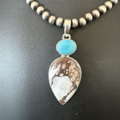 Navajo Wild Horse | Blue Kingman Turquoise Necklace | Sterling Silver | SW Pendant | 17317