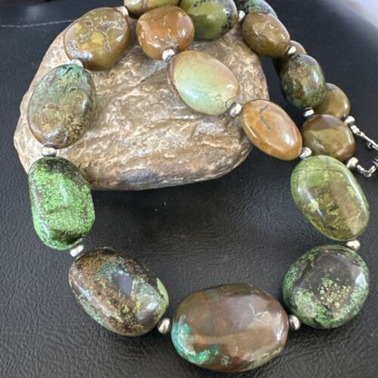 Navajo Green Turquoise Chunky Necklace | Sterling Silver | Graduated 20" | Authentic Native American | 15201