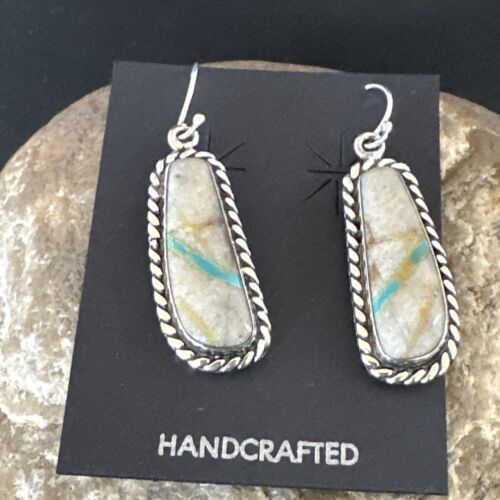 Women's Blue Boulder Turquoise Dangle Earrings | Navajo Sterling Silver | Authentic Native American Handmade | 16501