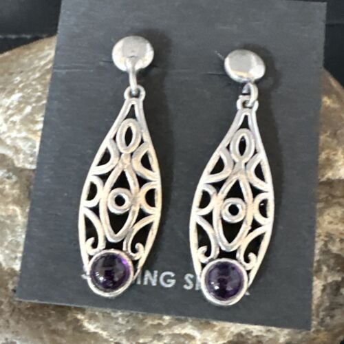 Navajo Purple Amethyst Earrings | Sterling Silver | 1" | Authentic Native American Handmade | 15354
