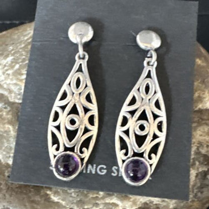 Navajo Purple Amethyst Earrings | Sterling Silver | 1" | Authentic Native American Handmade | 15354