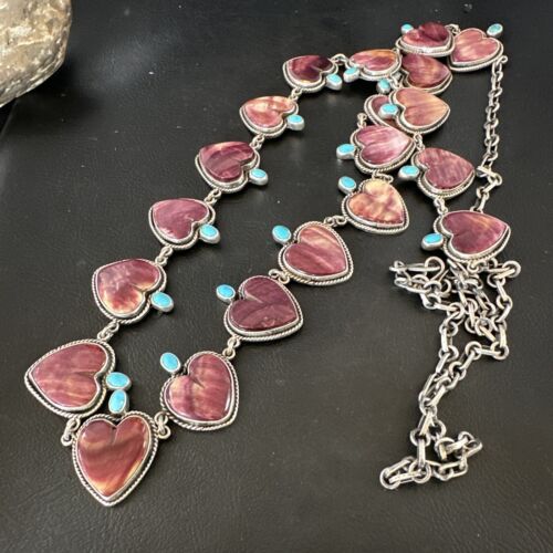 Navajo Lariat Necklace | Turquoise & Purple Spiny Oyster | Sterling Silver | 42" | Authentic Native American Handmade | 16179
