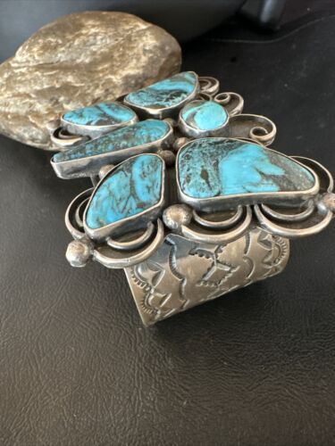 Navajo Butterfly Blue Turquoise Cuff Bracelet | Sterling Silver | Authentic Native American Handmade