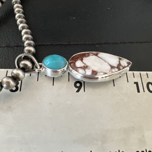 Navajo Wild Horse Blue Kingman Turquoise Necklace | Sterling Silver | Authentic Native American Handmade | 17318