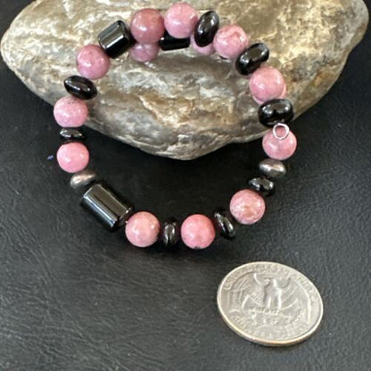 Navajo Pink Rhodochrosite Memory Wire Bracelet | Stainless Steel | Authentic Native American Handmade | 17625
