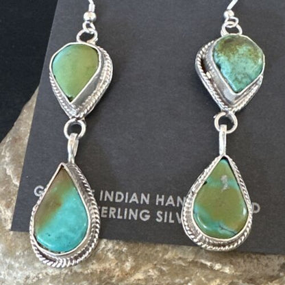 Navajo Green Royston Turquoise Dangle Earrings | Sterling Silver | Authentic Native American Handmade | 16491
