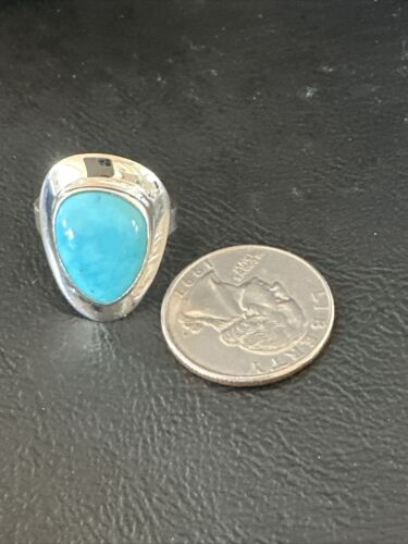 Navajo Sterling Silver Blue Kingman Turquoise Ring | Sz 8 | Authentic Native American Handmade | 17597