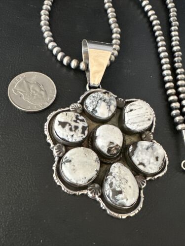 Navajo White Buffalo Turquoise Sterling Silver Pendant Necklace | Multi-Stone | 14898