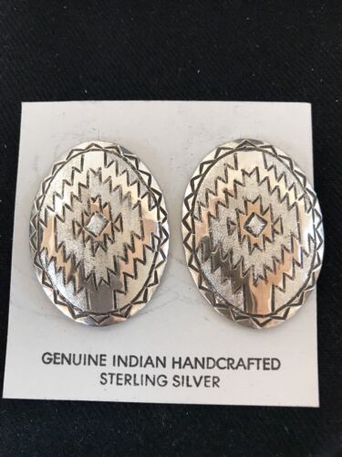 Native American Handmade Oval Earrings | Stamped Sterling Silver | 3743