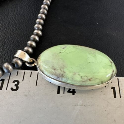 Navajo Green Gaspeite Pendant Necklace | Sterling Silver | Authentic Native American Handmade | 15490