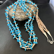 Navajo Blue Kingman Turquoise Shell Heishi Necklace | Sterling Silver | 30" | Authentic Native American Handmade | 16070