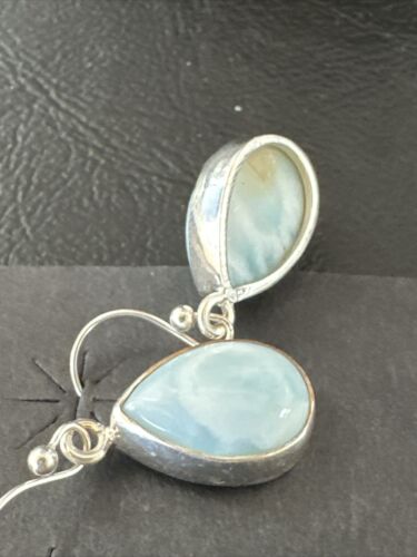 Navajo Blue Larimar Dangle Earrings | Sterling Silver | Authentic Native American Handmade | 17292