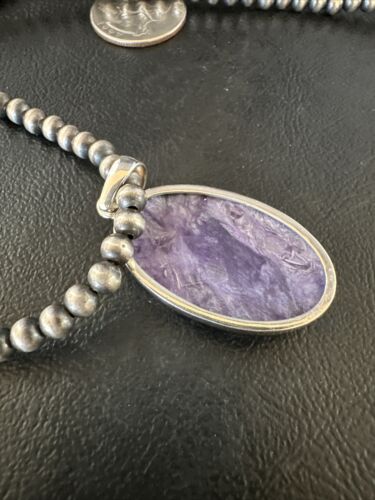 Navajo Pearls Purple Sugilite Pendant Necklace | Sterling Silver Beads | Authentic Native American Handmade | 15514 - Masha USA