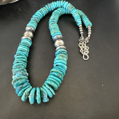 Authentic Native American Navajo Graduated Turquoise Necklace | Sterling Silver | 21" | 16487