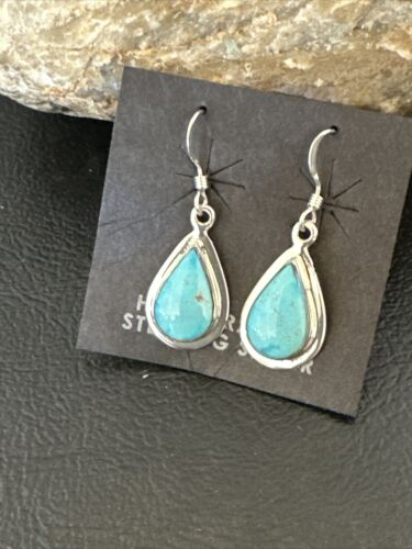 Navajo Blue Ridge Turquoise Dangle Earrings | Sterling Silver | Authentic Native American Handmade | 16513