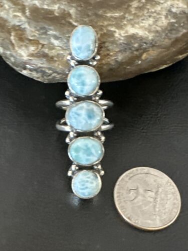 Navajo Blue Larimar Multi-Stone Ring | Authentic Native American Sterling Silver | Multi-Stone | Sz 6.5 | 15980