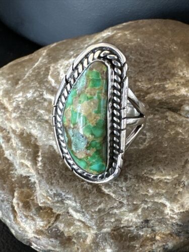 Navajo Green Sonoran Turquoise Ring | Sterling Silver | Sz 8 | Authentic Native American Handmade | 16393