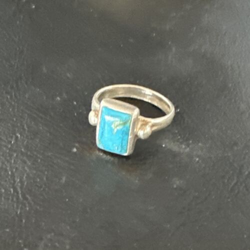 Navajo Blue Turquoise Pinkie Ring | Sterling Silver | Sz 4.5 | Authentic Native American Handmade | 15360