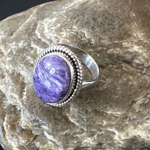 Navajo Purple Charoite Oval Ring | Sterling Silver | Adjustable Sz 9 | Authentic Native American Handmade | 17248