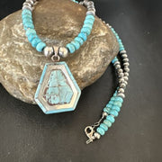 Navajo Turquoise Inlay Pendant Necklace | Sterling Silver | Authentic Native American Handmade | 17078
