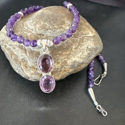 Southwestern Navajo Amethyst Pendant | Sterling Silver Pearls Necklace | 19" | 17502 - Masha USA