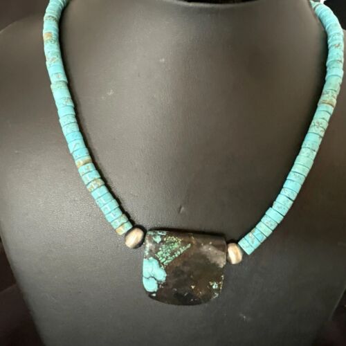 Navajo SpiderWeb Turquoise Heishi Pearls Necklace | Sterling Silver | 20" | 17030