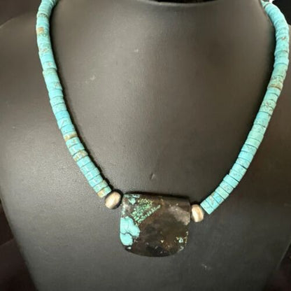 Navajo SpiderWeb Turquoise Heishi Pearls Necklace | Sterling Silver | 20" | 17030