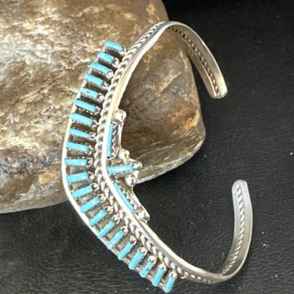 Native American Zuni Blue Turquoise Needle Point Cluster Cuff Bracelet | Sterling Silver | Handmade Southwestern Jewelry | 15068
