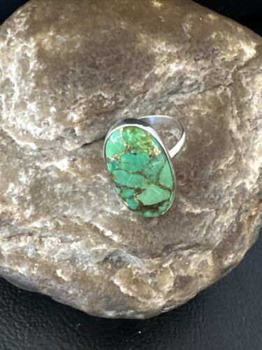Navajo Green Mojave Turquoise Ring | Sterling Silver | Sz 7 | Authentic Native American Handmade | 15596