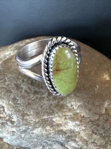 Navajo Green Gaspeite Ring | Sterling Silver | Sz 7.5 | Authentic Native American Handmade | 16400