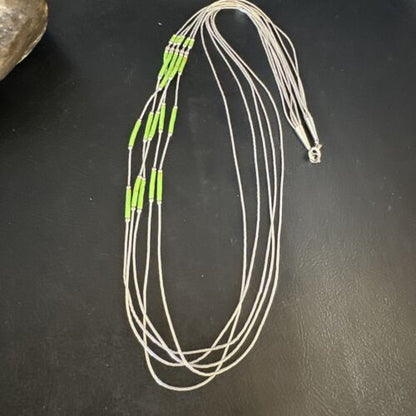 Navajo Green Gaspeite Heishi Bead Necklace | 5 Strand | Sterling Silver | 25" | 15133