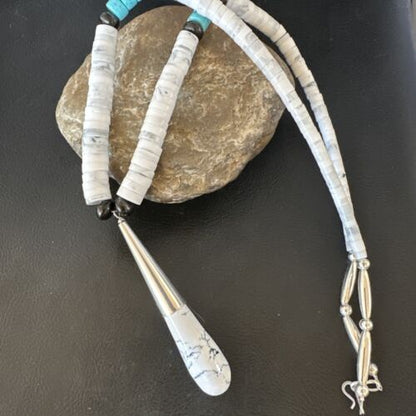 Santo Domingo White Turquoise Howlite Onyx Necklace | Sterling Silver | 23" | 15764