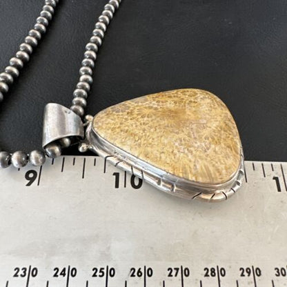 Navajo Pearls Champagne Fossil Coral Pendant Necklace | Sterling Silver Beads | Native American Handmade | 16372