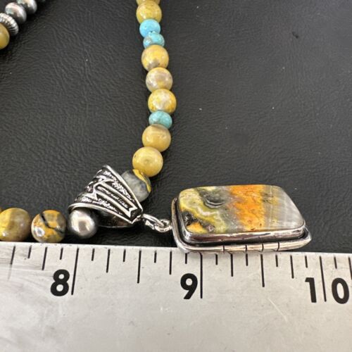 Men's BumbleBee Jasper Pendant Necklace | Navajo Pearls | Sterling Silver | Authentic Native American Handmade | 16874