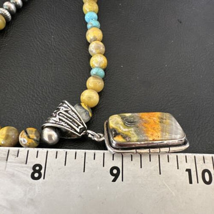 Men's BumbleBee Jasper Pendant Necklace | Navajo Pearls | Sterling Silver | Authentic Native American Handmade | 16874