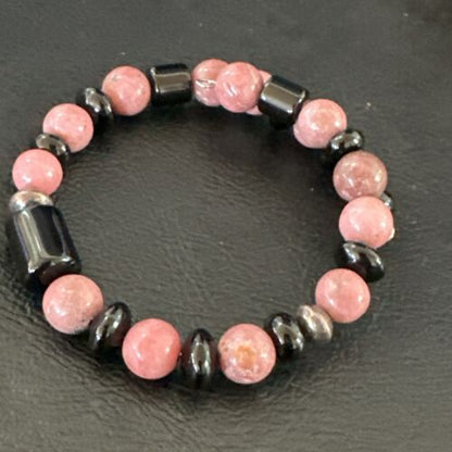 Navajo Pink Rhodochrosite Memory Wire Bracelet | Stainless Steel | Authentic Native American Handmade | 17625