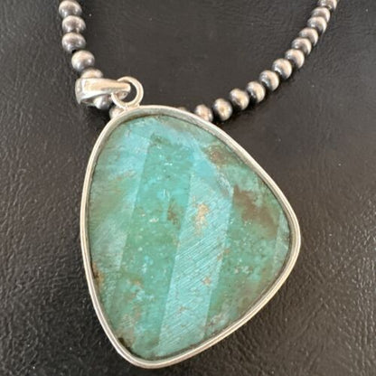 Men's Navajo Blue Spiderweb Turquoise Pendant Necklace | Sterling Silver | Native American Handmade | 16205