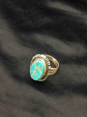 Native American Navajo Blue Turquoise Ring | Sterling Silver | Sz 7.5 | 16868
