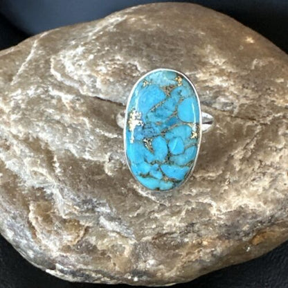 Navajo Blue Mojave Turquoise Ring | Sterling Silver | Sz 10 | Authentic Native American Handmade | 16053