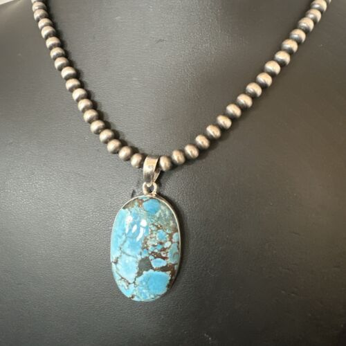 Navajo Blue Spiderweb Turquoise Pendant Necklace | Sterling Silver | Authentic Native American Handmade | 17019
