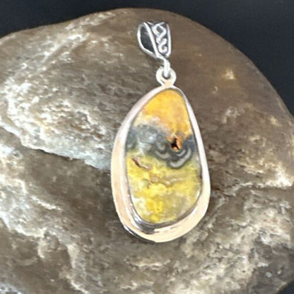 Navajo Bumblebee Jasper Pendant Necklace | Sterling Silver | Authentic Native American Handmade | 15968