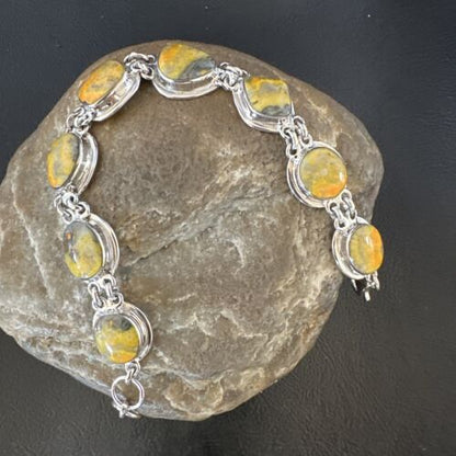 Navajo Bumblebee Jasper Link Bracelet | Sterling Silver | 8" | Authentic Native American Handmade | 16375
