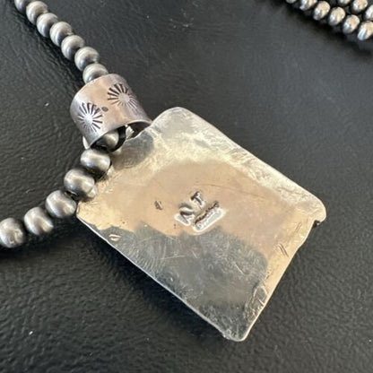 Navajo White Buffalo Turquoise Pendant | Sterling Silver Pearls Necklace | Authentic Native American Handmade | 17101